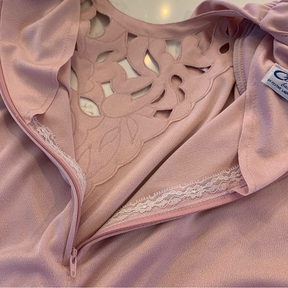 Vintage 60’s Ruched Sleeve Lilac/Pink Blouson Filigree Dress Woman’s Size Large. - Picture 12 of 15